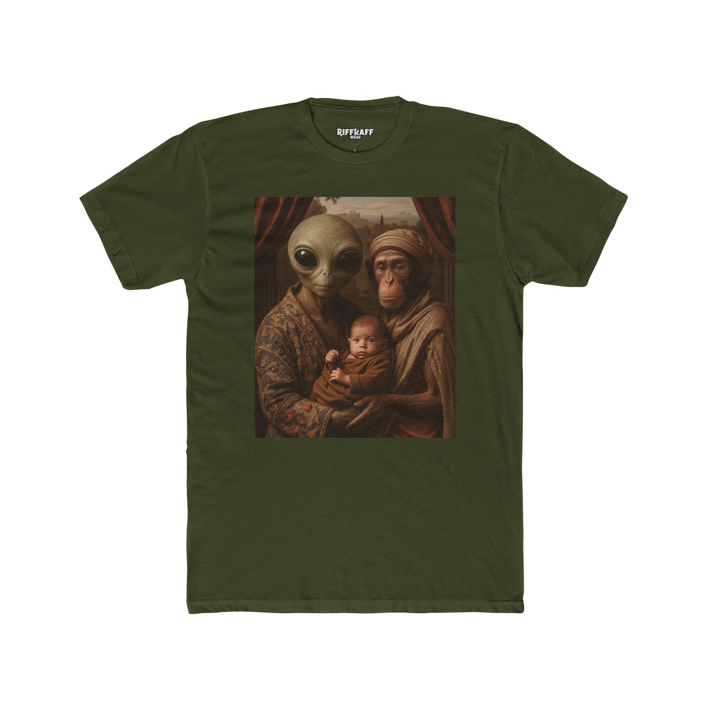 Early Earth Alien Family Portrait Unisex Cotton Crew Tee - Riff Raff Wear