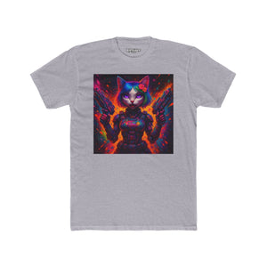 Futuristic Cat Warrior Unisex Cotton Crew Tee - Colorful for Animal Lovers - Riff Raff Wear