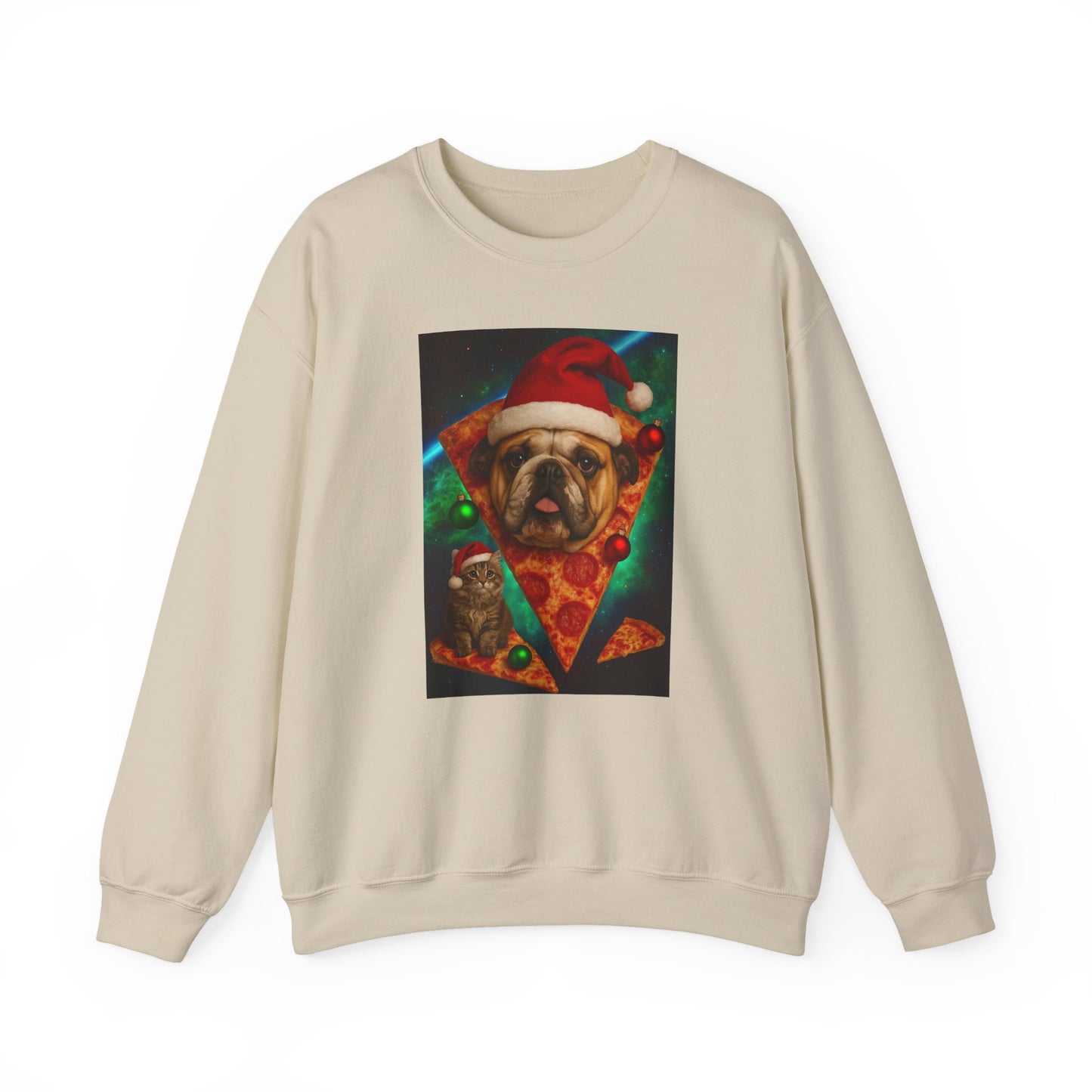 Festive Dog Pizza Sweatshirt, Holiday Gift, Christmas Apparel, Unisex Crewneck, Dog Lover Sweatshirt - Riff Raff Wear