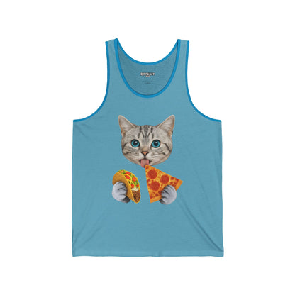 Funny Cat Pizza & Taco Unisex Jersey Tank Top - Riff Raff Wear