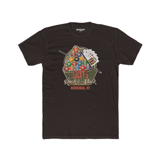 Lucky's Pool Hall Unisex Cotton Crew Tee Pool Up Front. Poker In The Rear. - Riff Raff Wear Underground