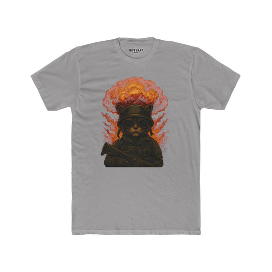 Cat Soldier Graphic Unisex Cotton Crew Tee - Tactical Fun Wear - Riff Raff Wear