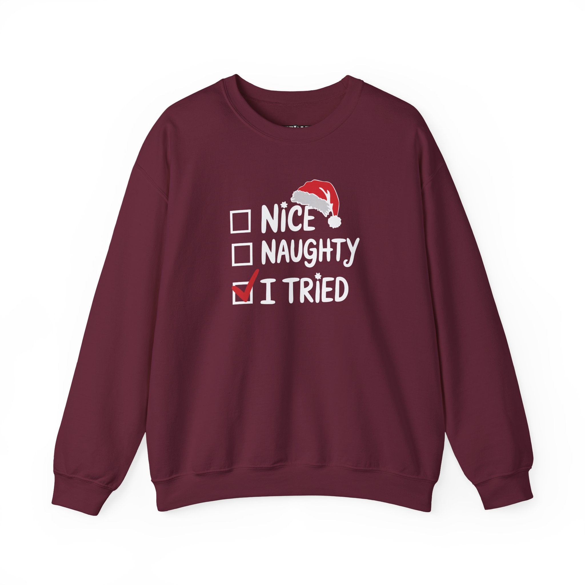 Christmas Sweatshirt, Funny Holiday Gift, Cozy Crewneck, Naughty Nice Humor, Unisex Winter Style, Festive Apparel - DMHoops.com