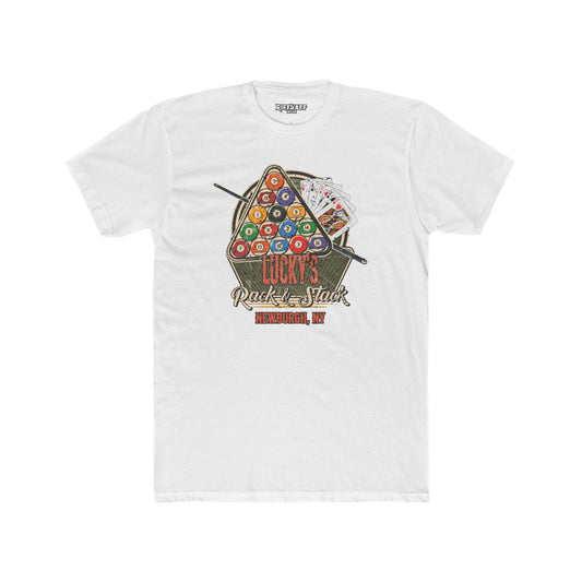 Lucky's Pool Hall Unisex Cotton Crew Tee Pool Up Front. Poker In The Rear. - Riff Raff Wear Underground