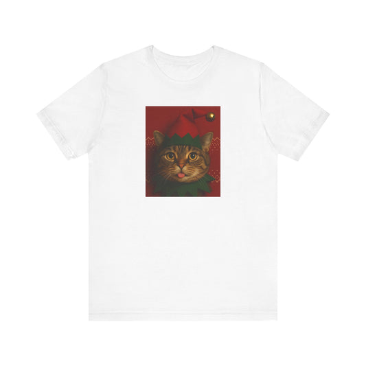 Festive Cat Elf T-Shirt, Christmas Tee, Holiday Gift, Cute Cat Lover Shirt, Unisex Apparel, Funny Christmas Top - Riff Raff Wear