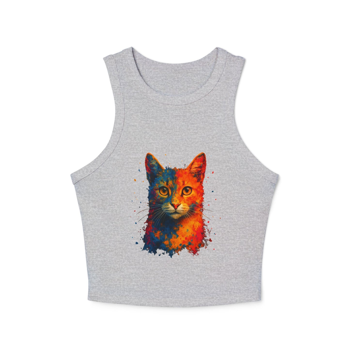 Colorful Cat Graphic Racer Tank Top for Women - Riff Raff Wear