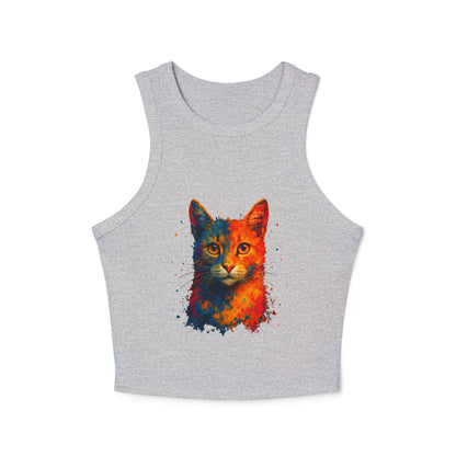 Colorful Cat Graphic Racer Tank Top for Women - Riff Raff Wear