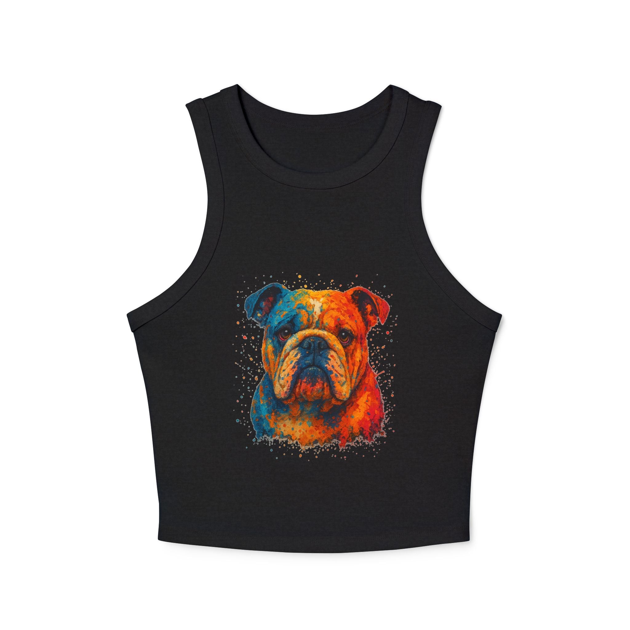 Colorful Bulldog Print Micro Rib Racer Tank Top - Riff Raff Wear