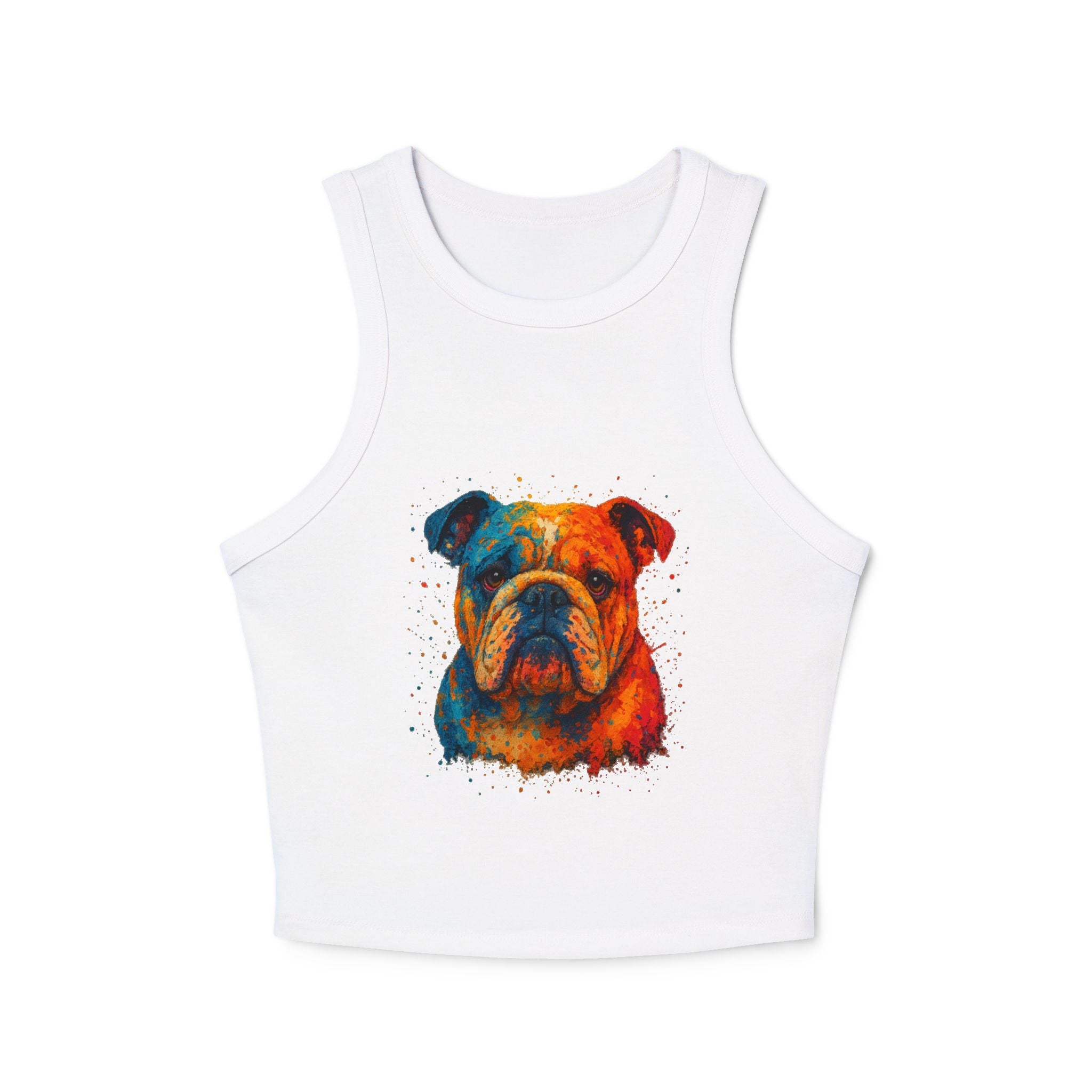Colorful Bulldog Print Micro Rib Racer Tank Top - Riff Raff Wear