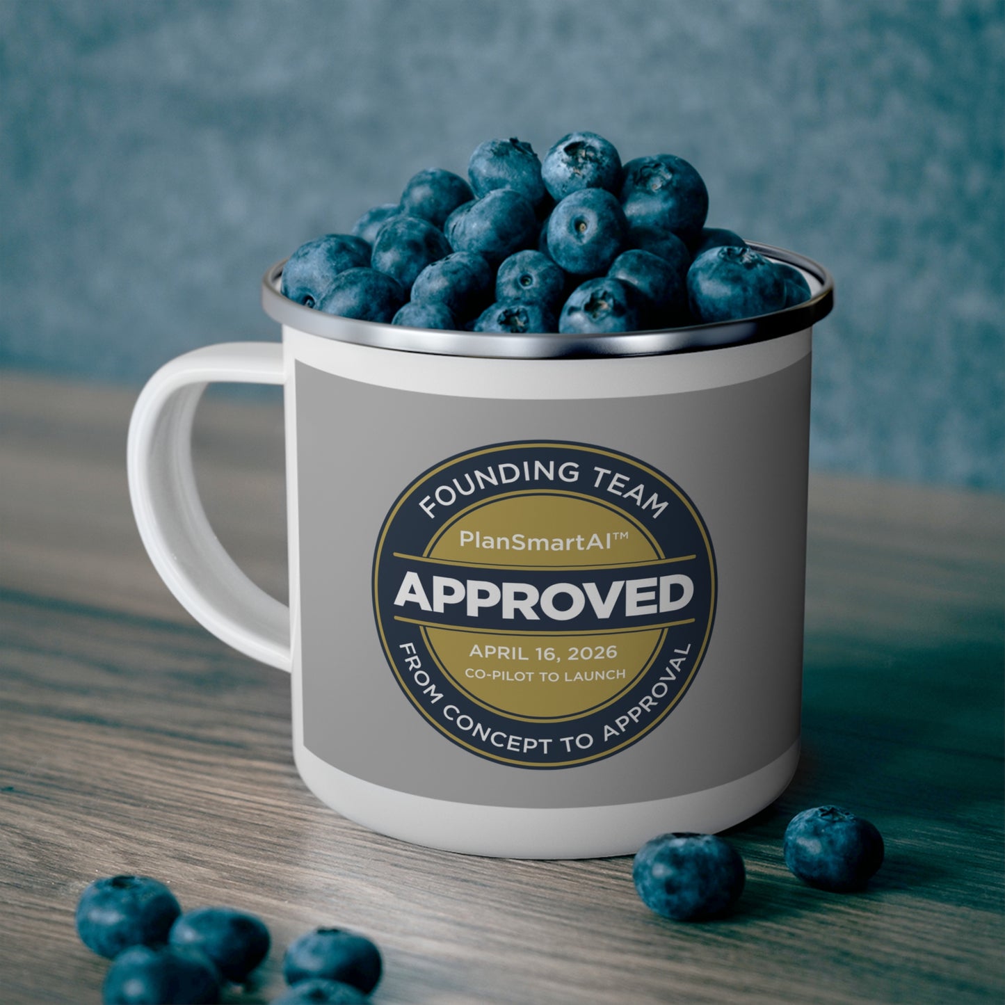 Enamel Mug — 2Build “PlanSmartAI Approved” Founders Launch Commemorative Camping Cup