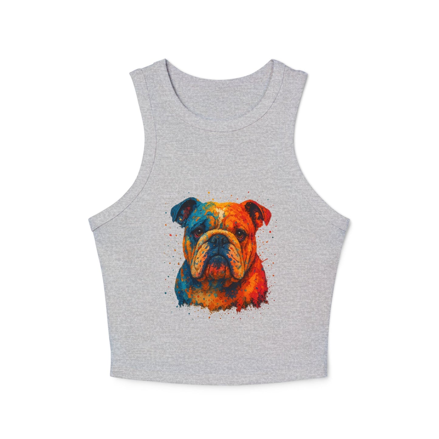 Colorful Bulldog Print Micro Rib Racer Tank Top - Riff Raff Wear