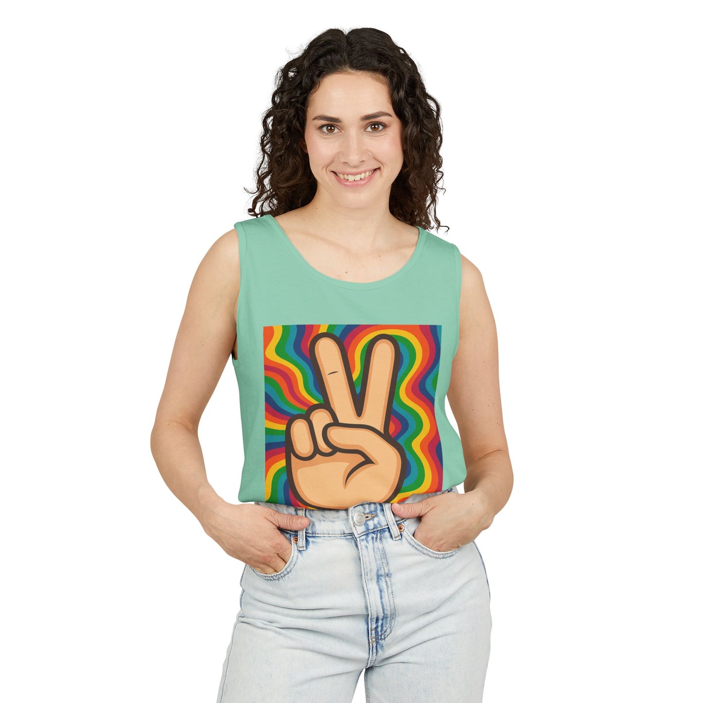Unisex Peace Sign Tank Top - Vibrant Garment-Dyed Casual Wear - Riff Raff Wear