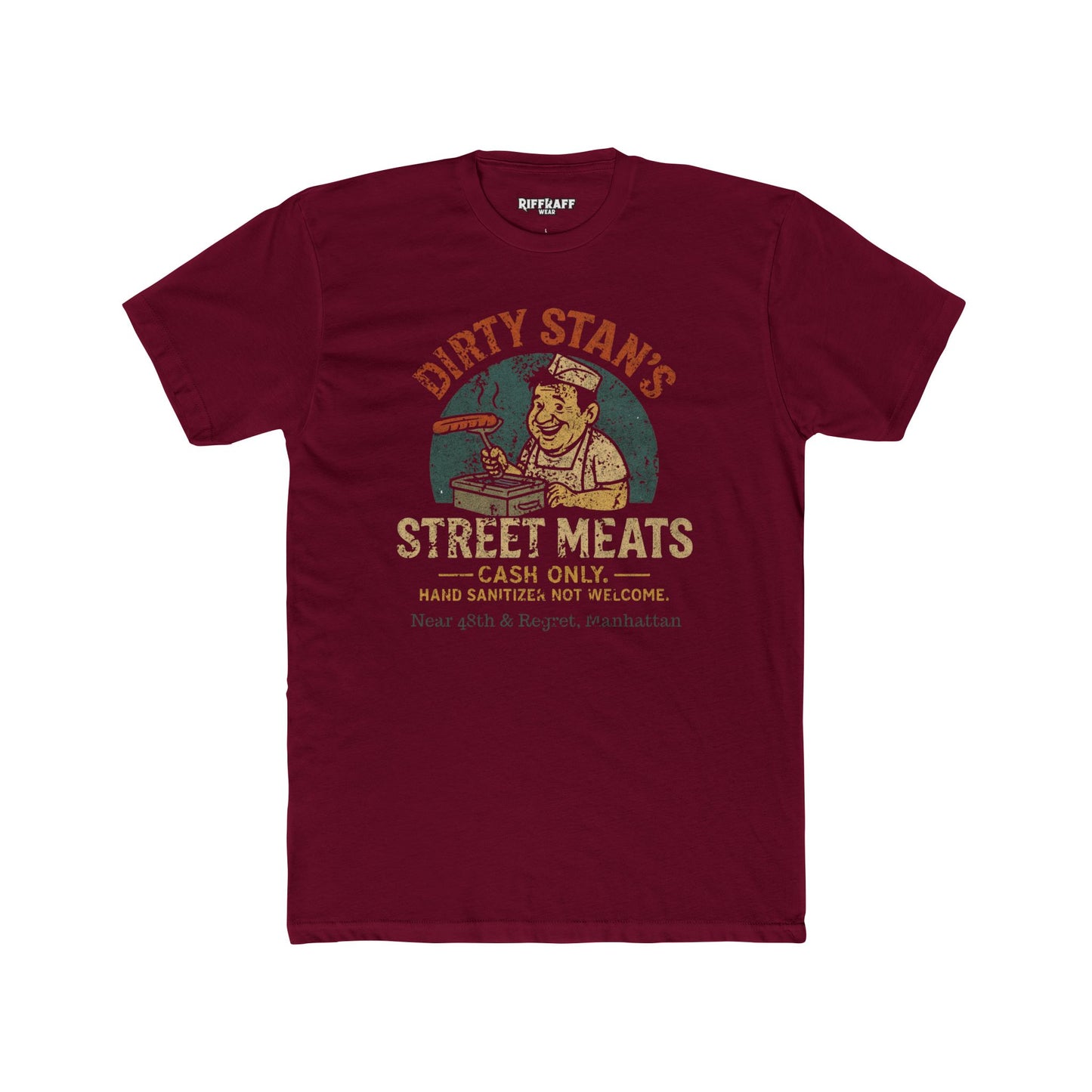 Funny Unisex Cotton Crew Tee - Dirty Stan's Street Meats Graphic T-Shirt - Riff Raff Wear