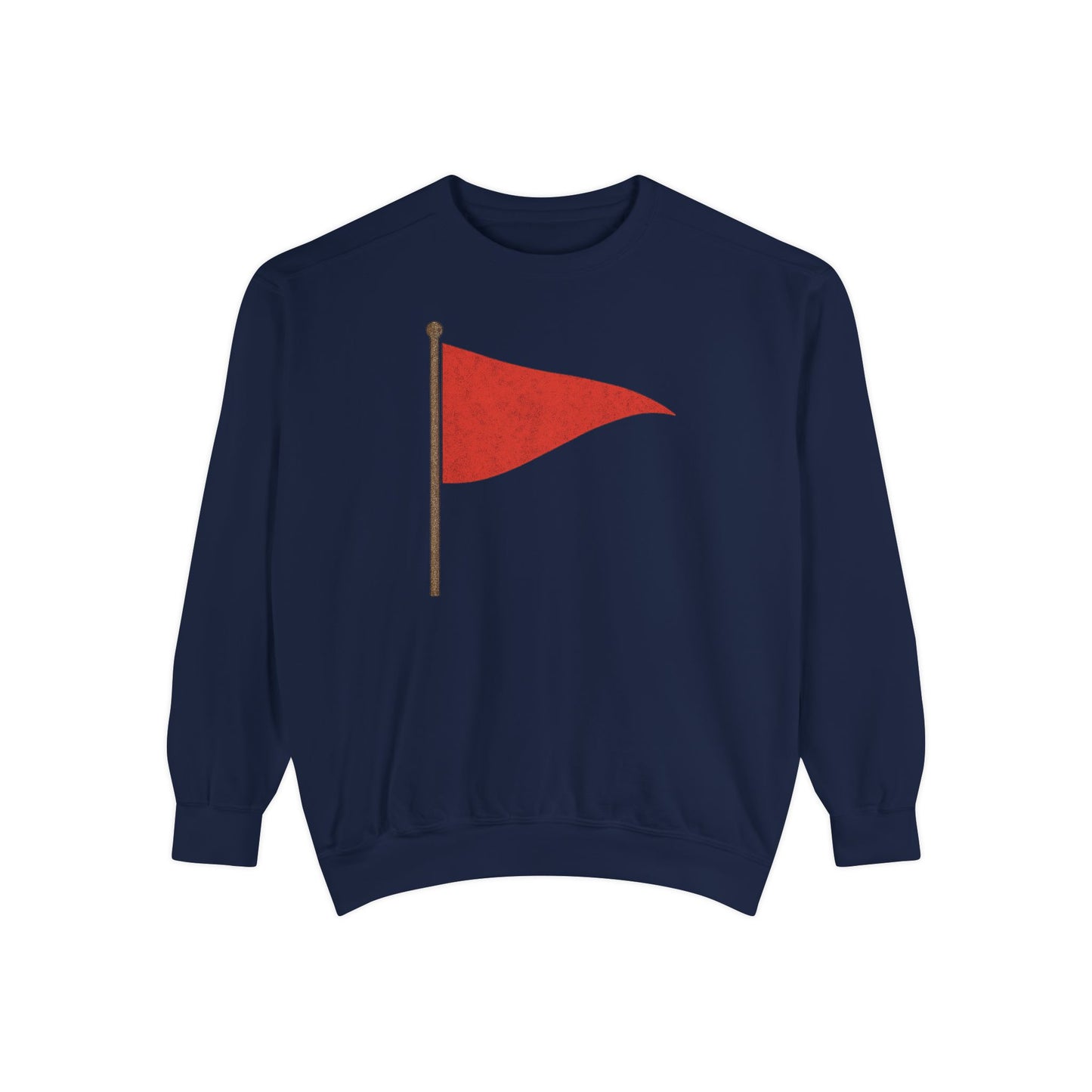 Unisex Garment-Dyed Sweatshirt with Red Flag Design - Casual Cozy Wear - Riff Raff Wear