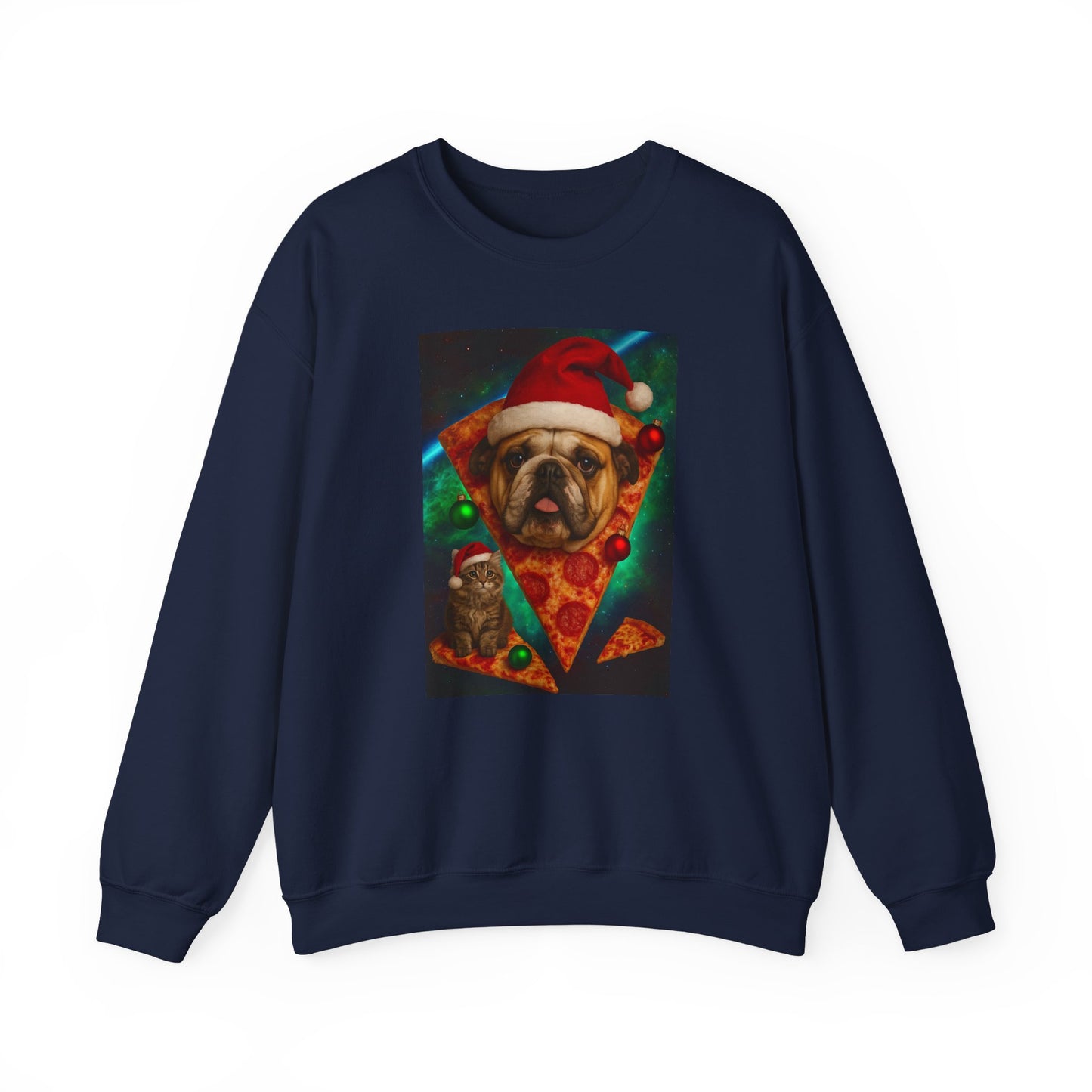 Festive Dog Pizza Sweatshirt, Holiday Gift, Christmas Apparel, Unisex Crewneck, Dog Lover Sweatshirt - Riff Raff Wear