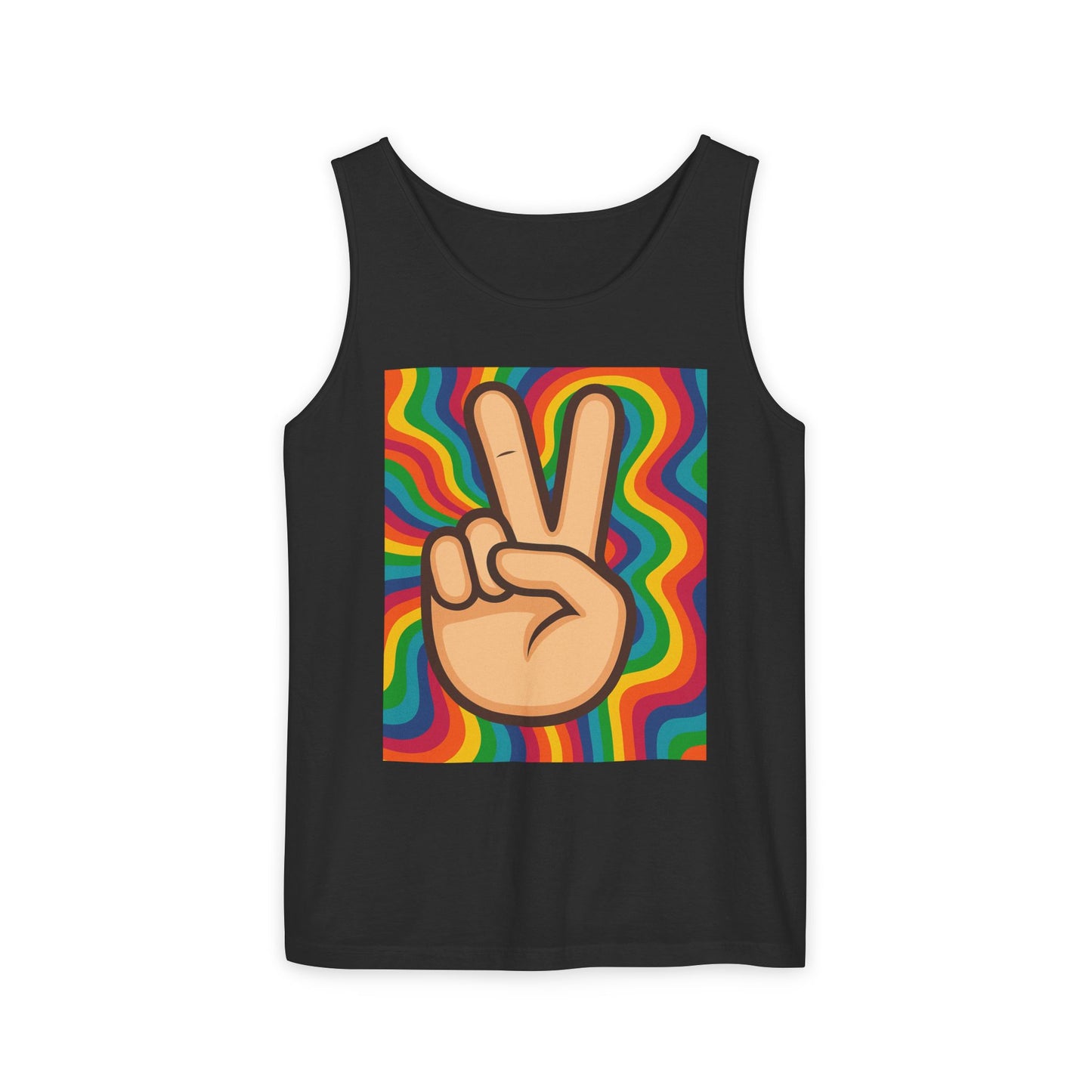 Unisex Peace Sign Tank Top - Vibrant Garment-Dyed Casual Wear - Riff Raff Wear