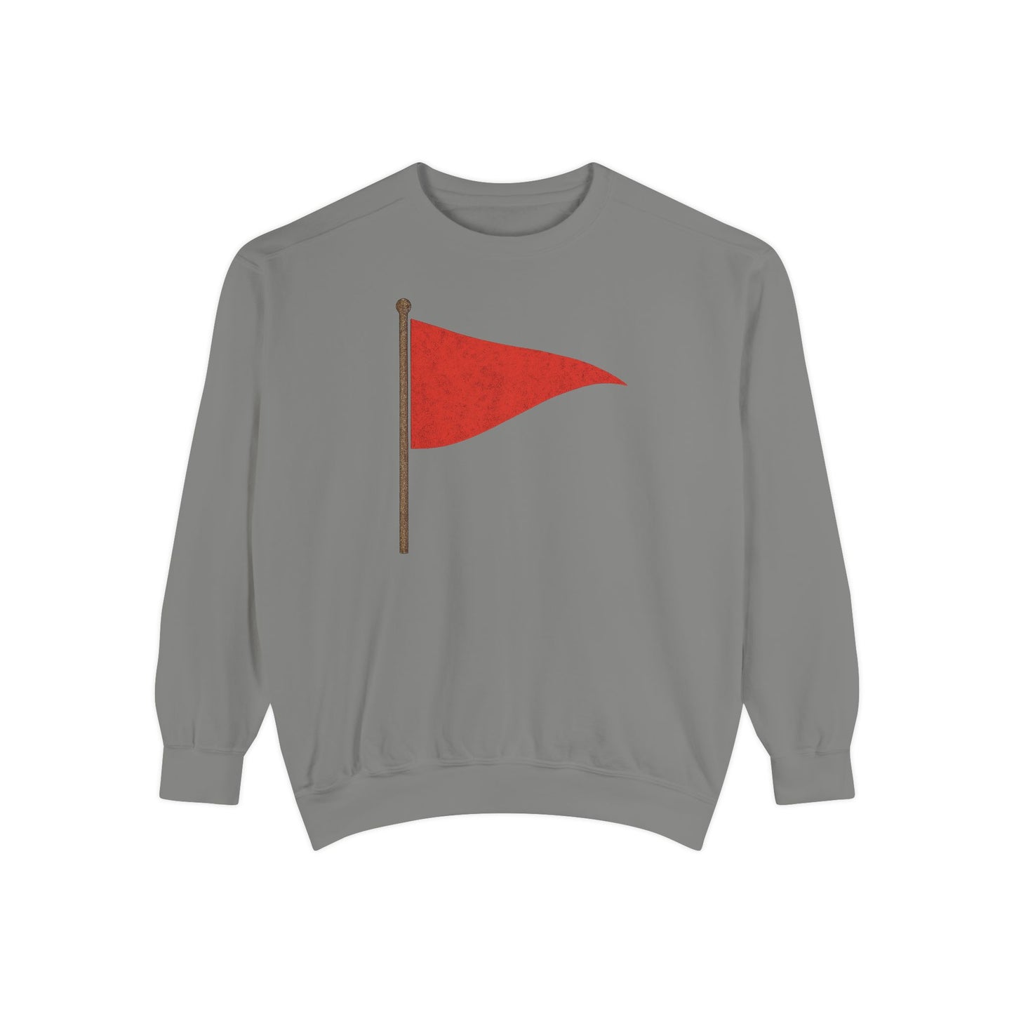 Unisex Garment-Dyed Sweatshirt with Red Flag Design - Casual Cozy Wear - Riff Raff Wear