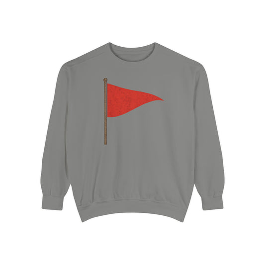 Unisex Garment-Dyed Sweatshirt with Red Flag Design - Casual Cozy Wear - Riff Raff Wear