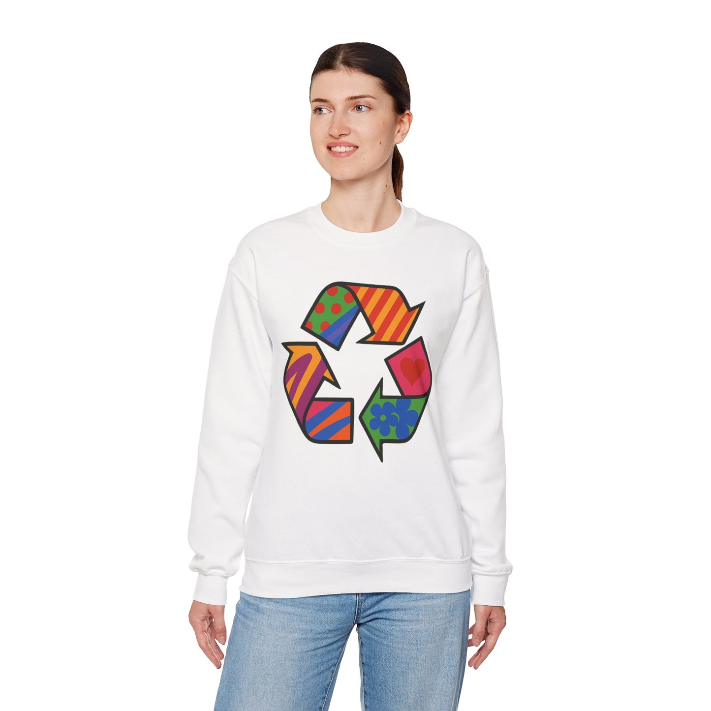 Eco-Friendly Graphic Sweatshirt - Unisex Heavy Blend™ Crewneck with Colorful Recycle Design - Riff Raff Wear