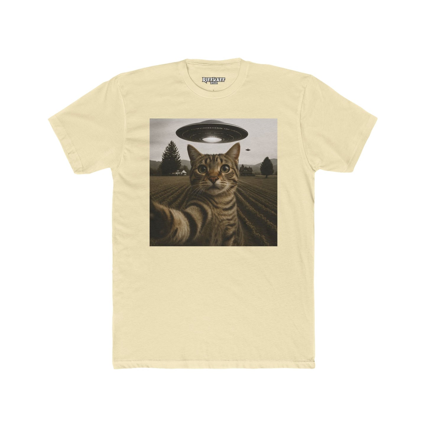 Alien Cat Unisex Cotton Crew Tee – Funny UFO Graphic T-Shirt - Riff Raff Wear