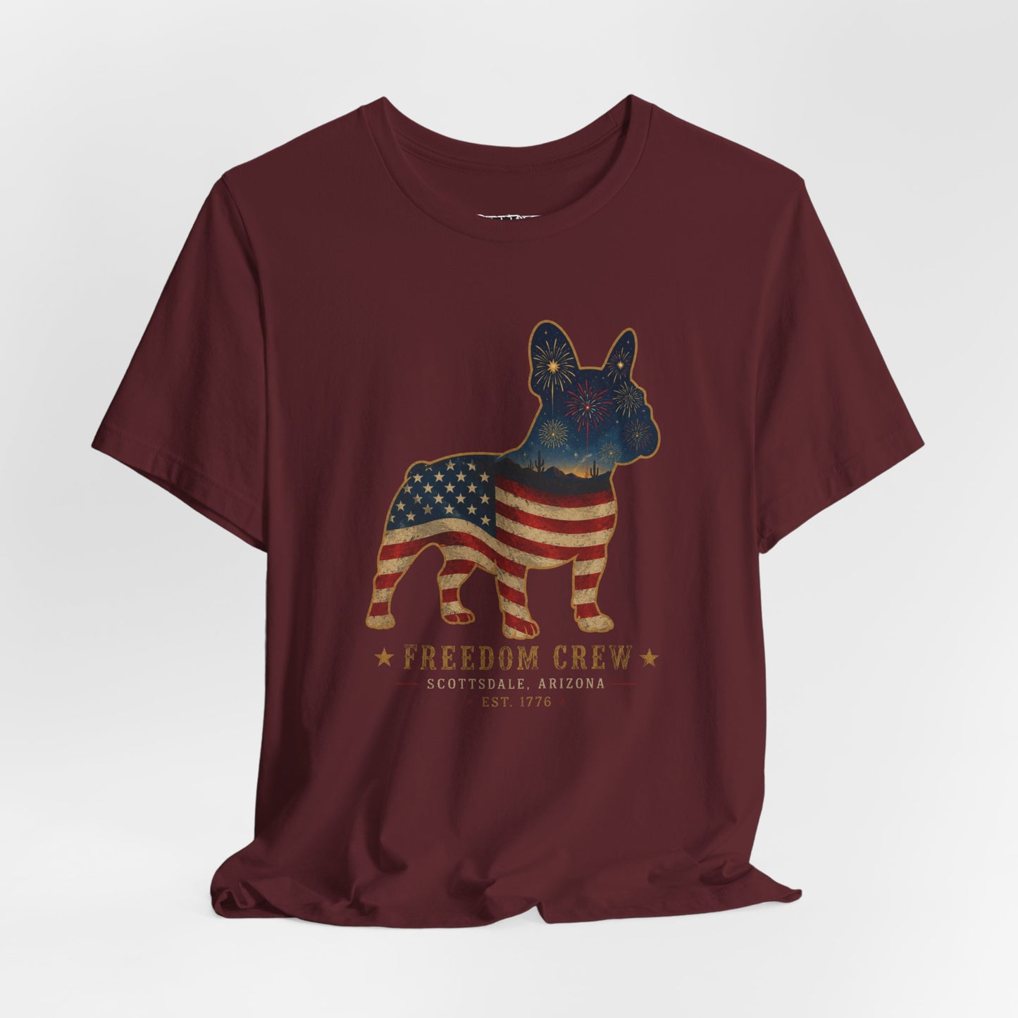 Freedom Crew Frenchie T-Shirt – Patriotic Bulldog Flag Tee