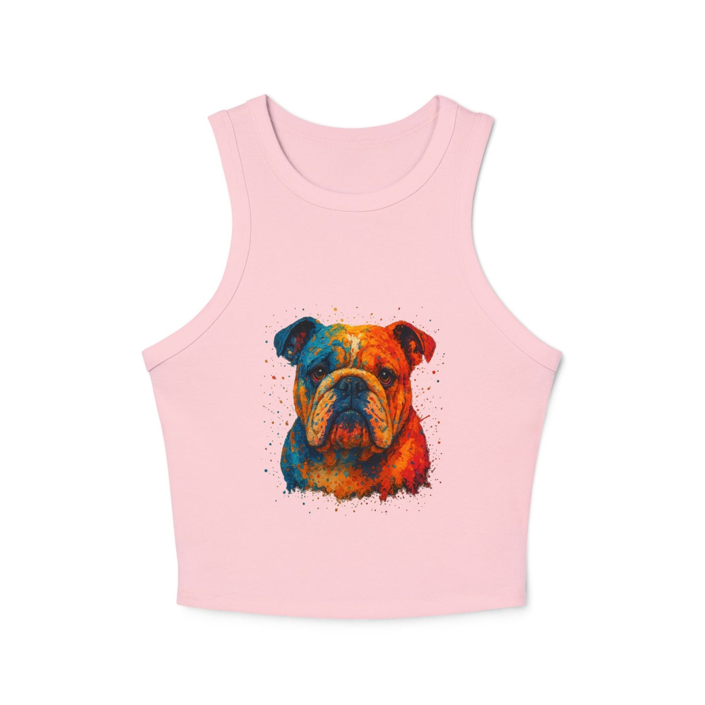 Colorful Bulldog Print Micro Rib Racer Tank Top - Riff Raff Wear