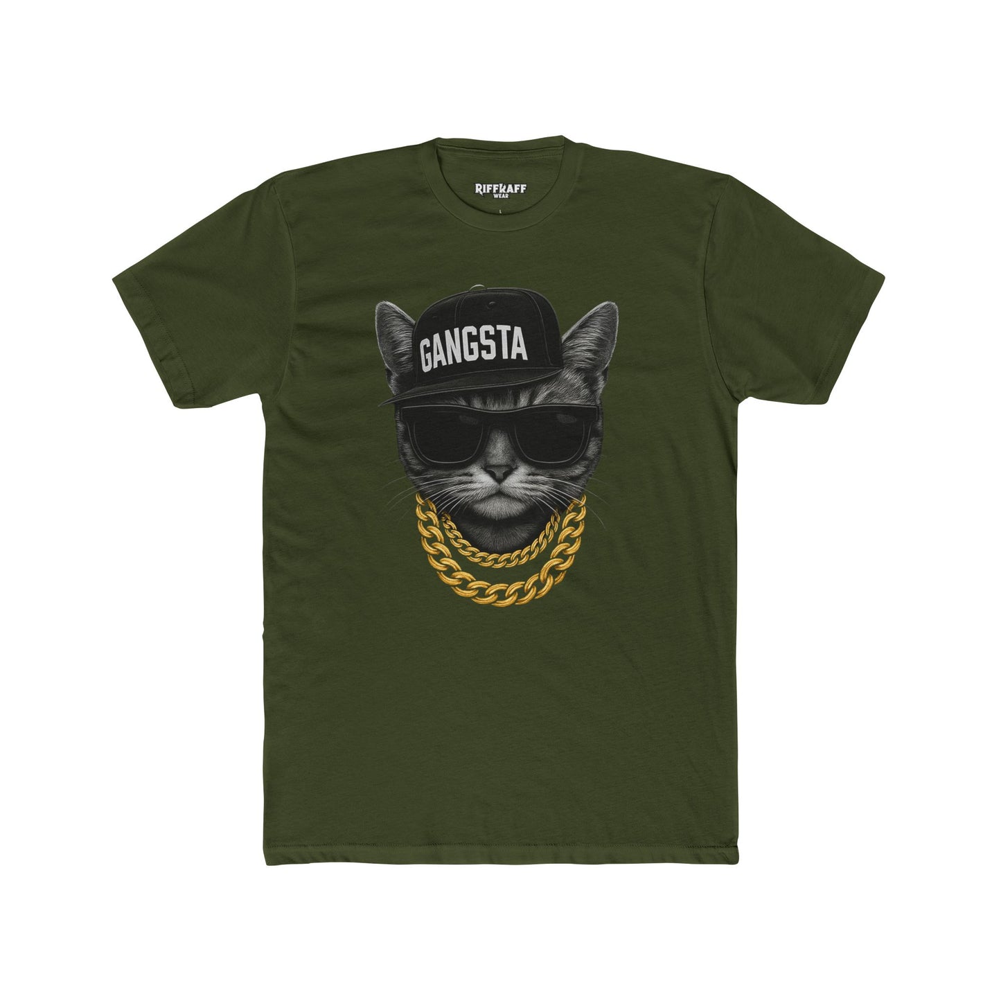Gangsta Cat Unisex Cotton Crew Tee - Apparel for Animal Lovers - Riff Raff Wear