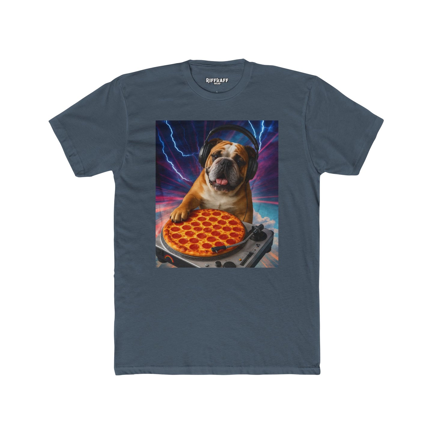 Funny DJ Dog Pizza Unisex Cotton Crew Tee - Riff Raff Wear