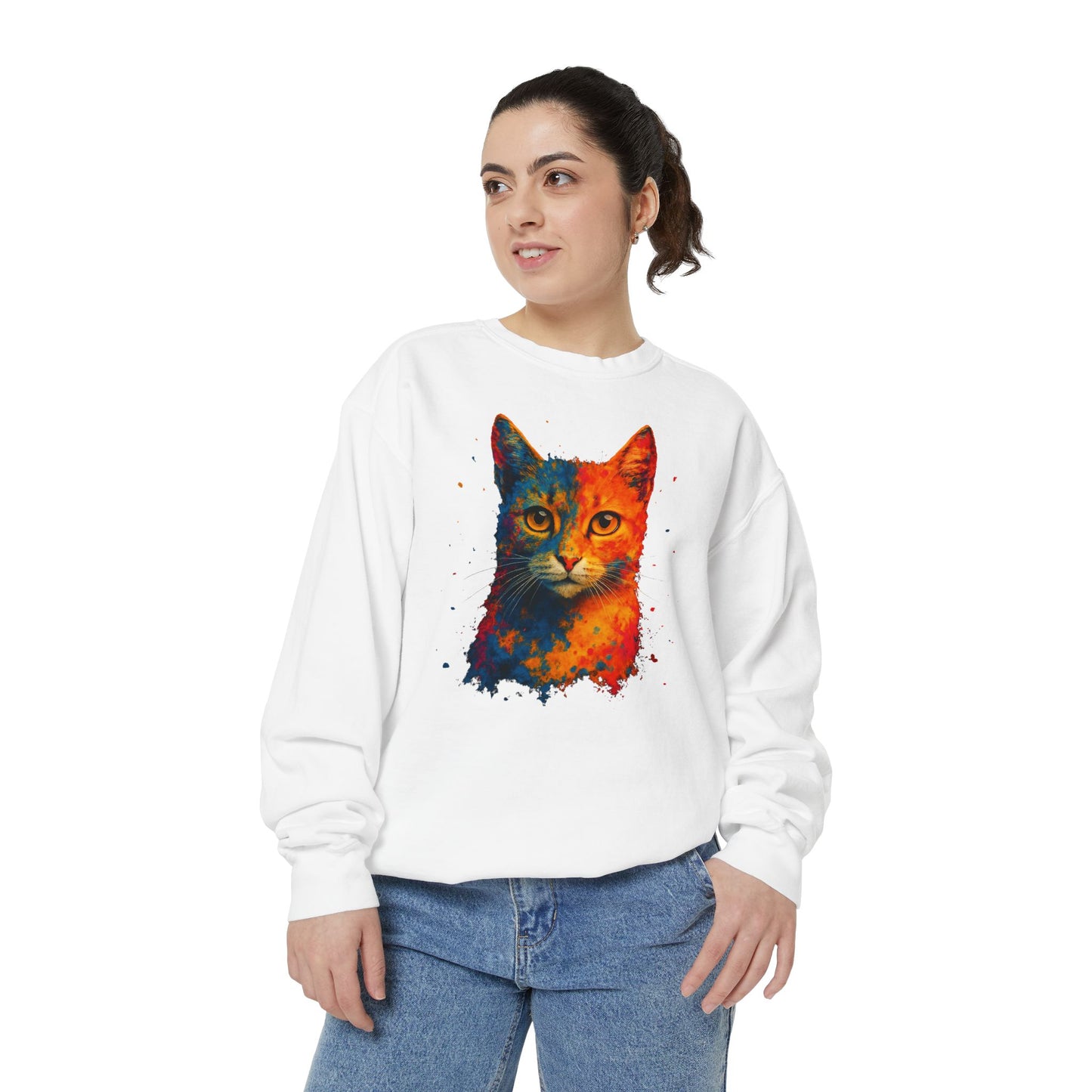 Colorful Cat Art Sweatshirt - Unisex Garment-Dyed Comfort - Riff Raff Wear