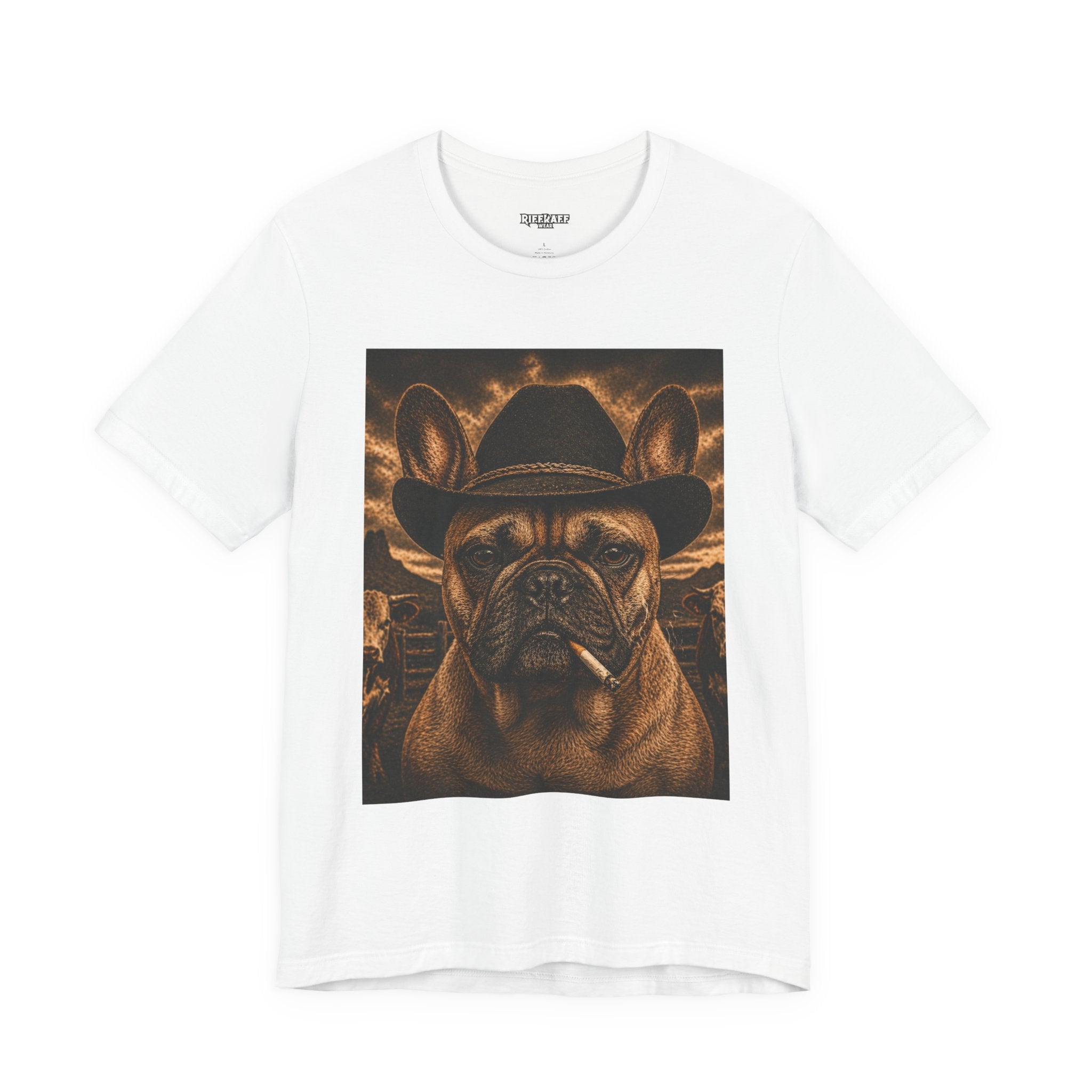 Cowboy French Bulldog T‑Shirt  Vintage Smoky Western Dog Tee - Riff Raff Wear